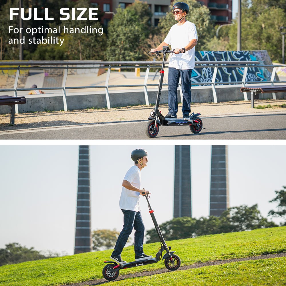 VALK Fusion 5 Electric Scooter, 500W 48V 13Ah Lithium 50km Range 40km/h Quad Shocks 10 inch Tyres, - Outdoorium