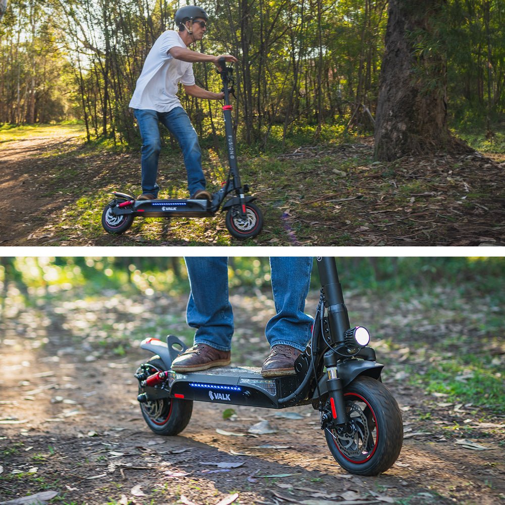 VALK Fusion 5 Electric Scooter, 500W 48V 13Ah Lithium 50km Range 40km/h Quad Shocks 10 inch Tyres, - Outdoorium