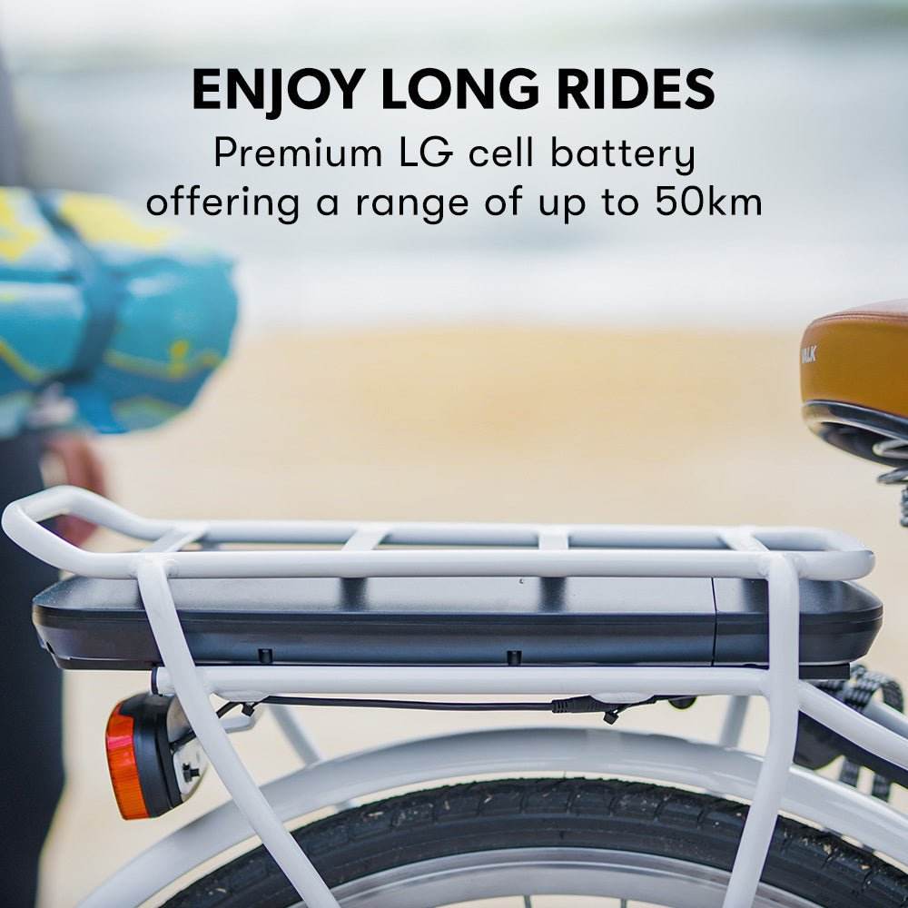 Valk Laneway 5 Vintage Electric Bike, Torque Sensor equipped eBike, Medium, White - Outdoorium