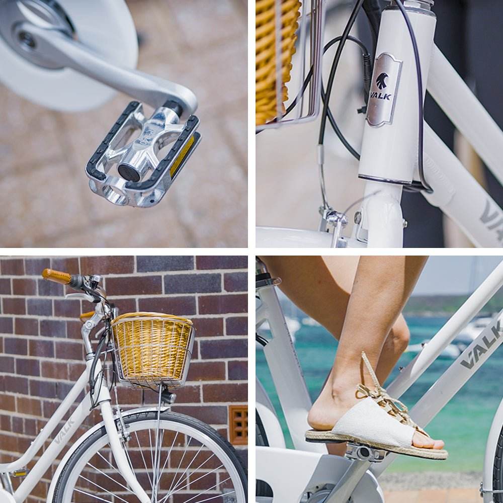 Valk Laneway 5 Vintage Electric Bike, Torque Sensor equipped eBike, Medium, White - Outdoorium