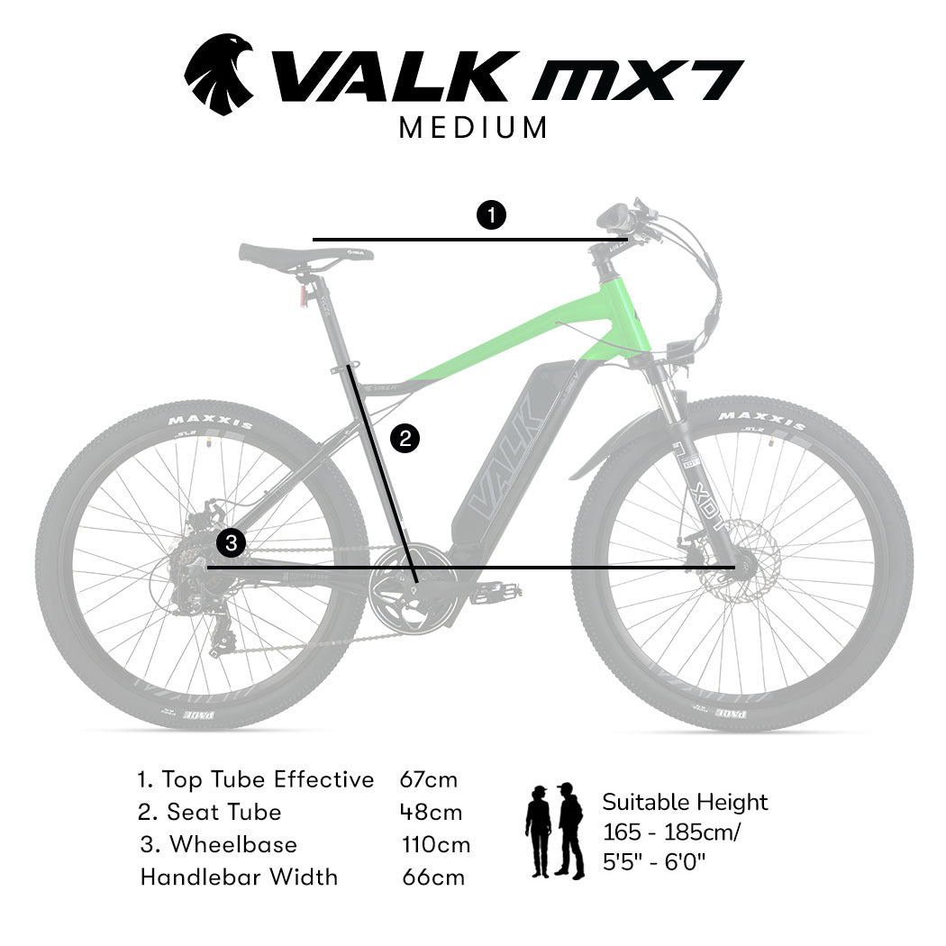 VALK MX7 Electric Bike, Medium frame Mountain ebike, Black and Lime Green - Outdoorium