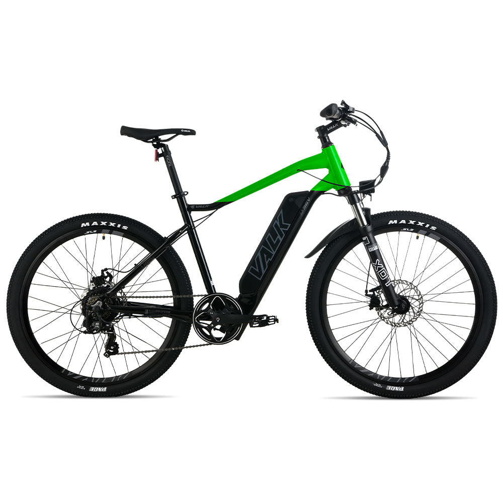 VALK MX7 Electric Bike, Medium frame Mountain ebike, Black and Lime Green - Outdoorium