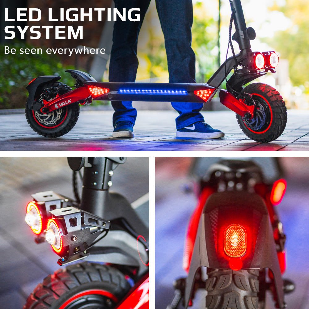 VALK Primal 9 Dual Motor 1600W Extreme Hill Climbing Electric e - Scooter, Black/Red - Outdoorium