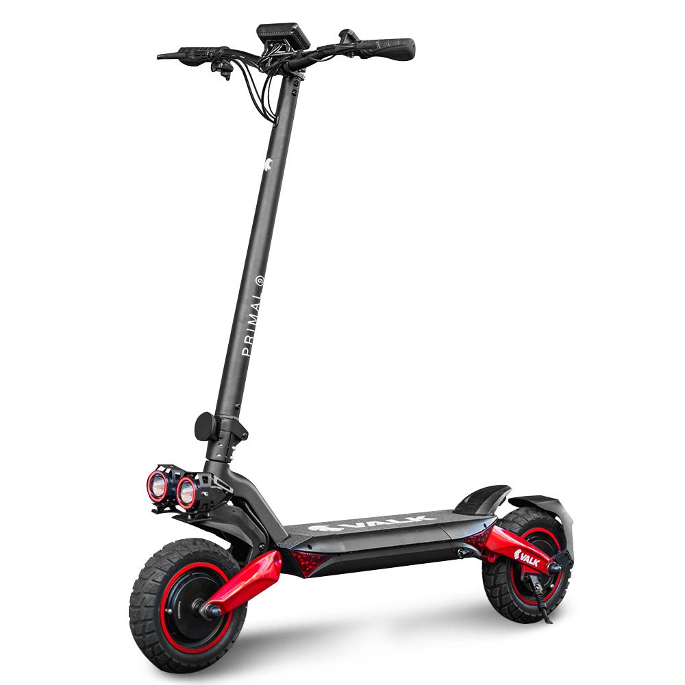 VALK Primal 9 Dual Motor 1600W Extreme Hill Climbing Electric e - Scooter, Black/Red - Outdoorium