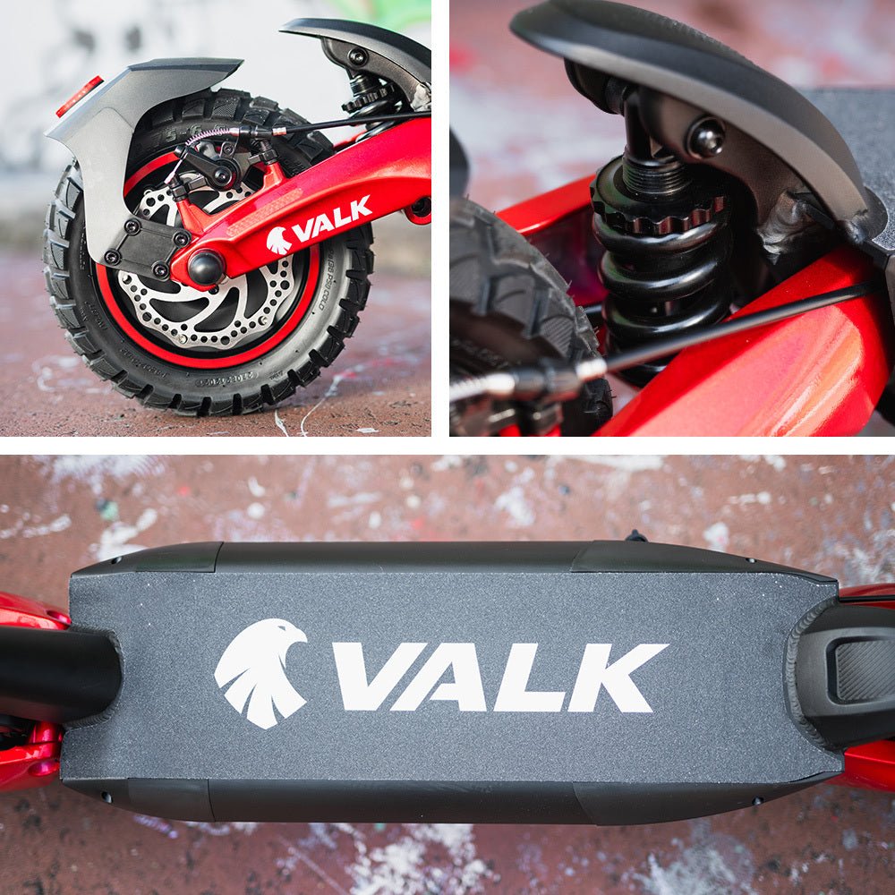 VALK Primal 9 Dual Motor 1600W Extreme Hill Climbing Electric e - Scooter, Black/Red - Outdoorium