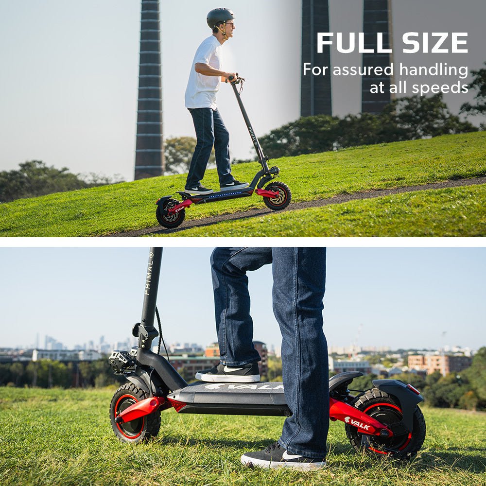 VALK Primal 9 Dual Motor 1600W Extreme Hill Climbing Electric e - Scooter, Black/Red - Outdoorium