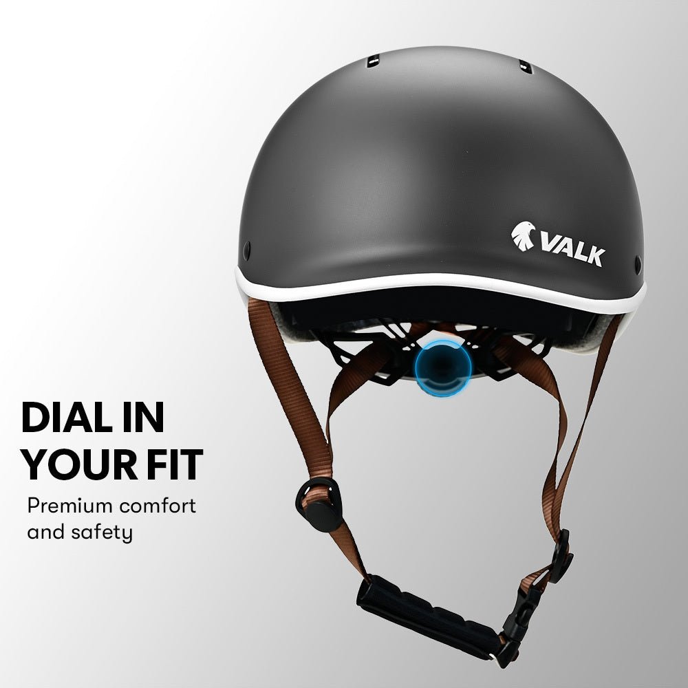 Valk Retro Bike Helmet, 56 - 61cm S, M, L Universal Dial Fit System, Jet Black - Outdoorium