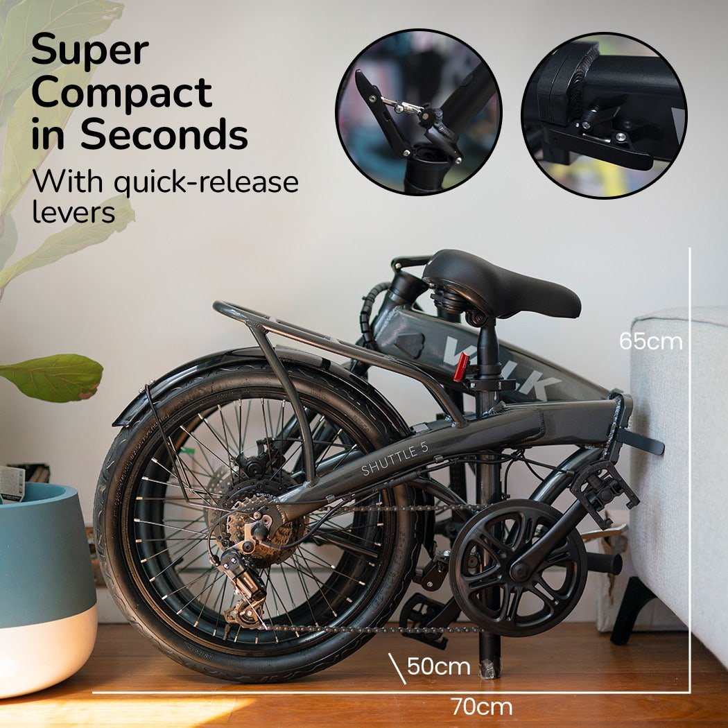 VALK Shuttle 5 Electric Folding Bike, Gen II, 20" Tyres, Shimano 7 - Speed, Dark Grey | Outdoorium