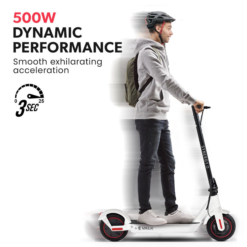 Valk Synergy 7 MkII Electric Scooter 500W 15Ah, Motorised eScooter for Adults, White - Outdoorium