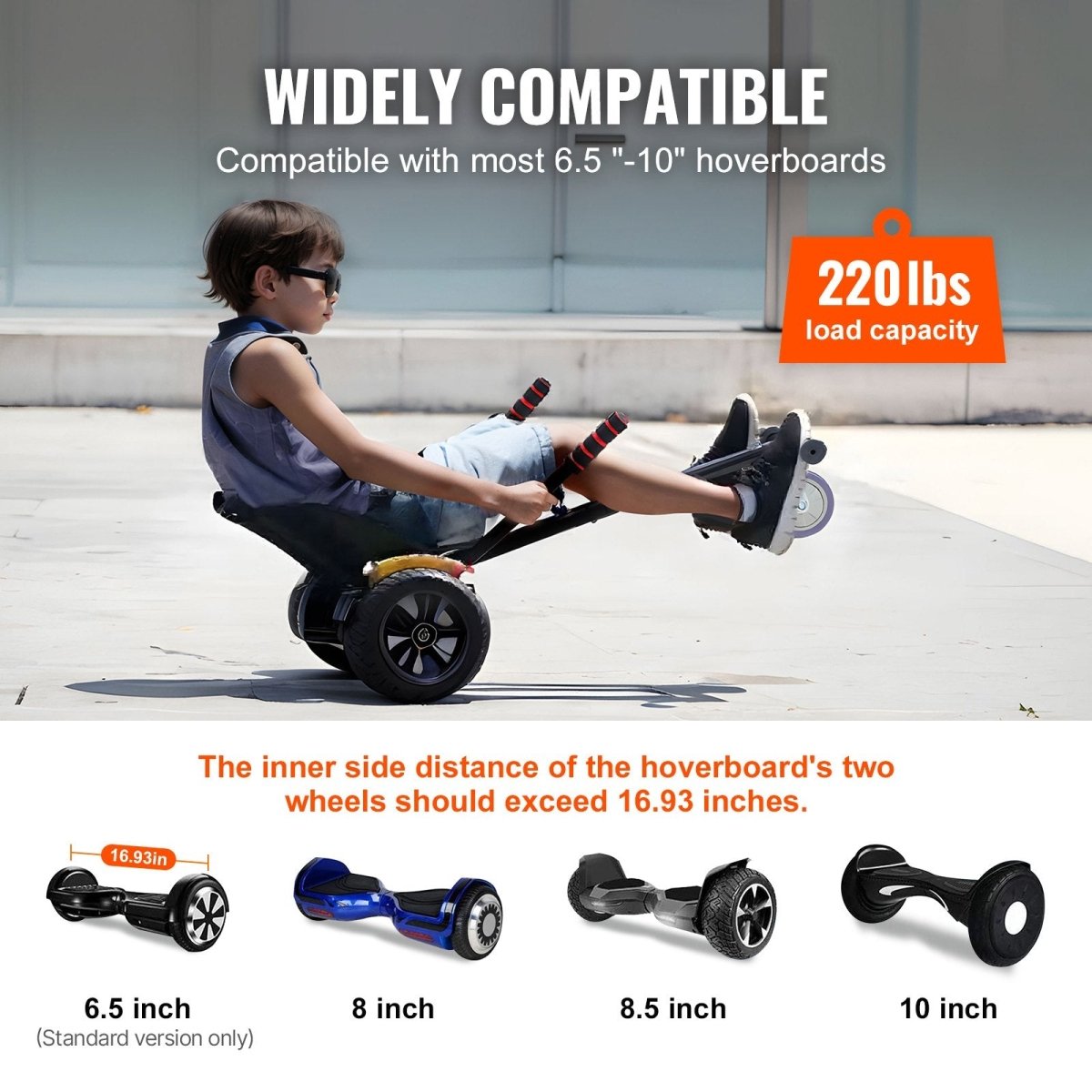 VEVOR Hoverboard Seat Attachment, Compatible with All 16.5cm20.3cm21.6cm25.4 Hoverboards,Grips Control,Adjustable Frame Length and 99.8 kg Load Capacity,Hover Board Go Karts Accessory,for Kids Adults | Outdoorium