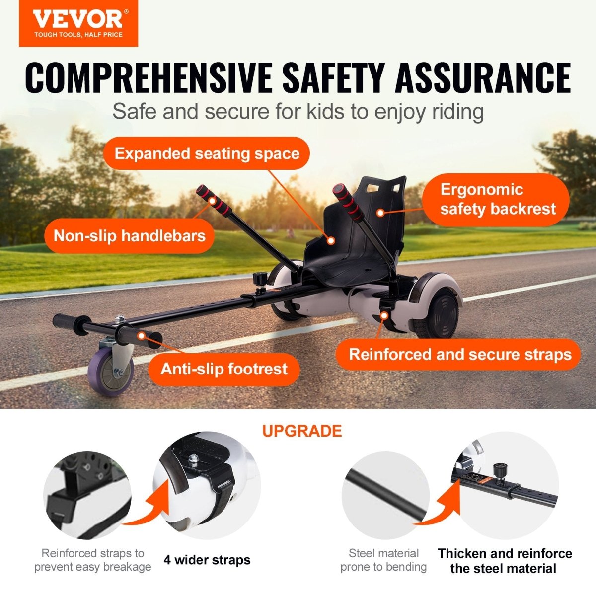 VEVOR Hoverboard Seat Attachment, Compatible with All 16.5cm20.3cm21.6cm25.4 Hoverboards,Grips Control,Adjustable Frame Length and 99.8 kg Load Capacity,Hover Board Go Karts Accessory,for Kids Adults | Outdoorium