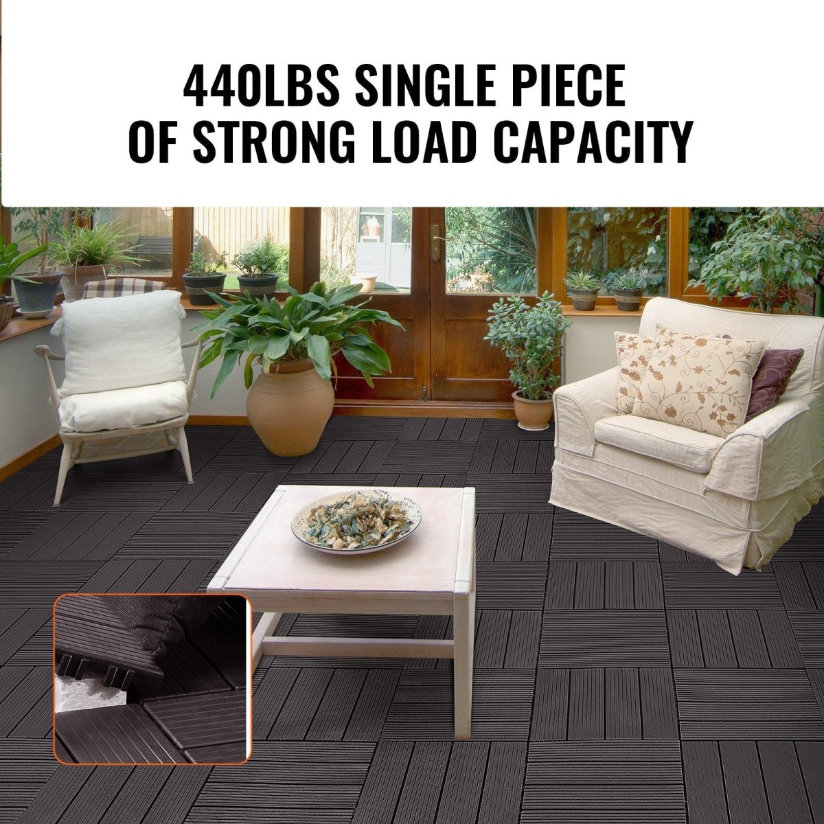 VEVOR Interlocking Deck Tiles, 10 Pack,12"x12" 10 sq. ft Plastic Waterproof Outdoor Flooring All Weather Use, Patio Floor Decking Covering Tiles for Porch Poolside Balcony Backyard, Dark Brown | Pet Care > Dog Supplies > Dog Playpens & Gates