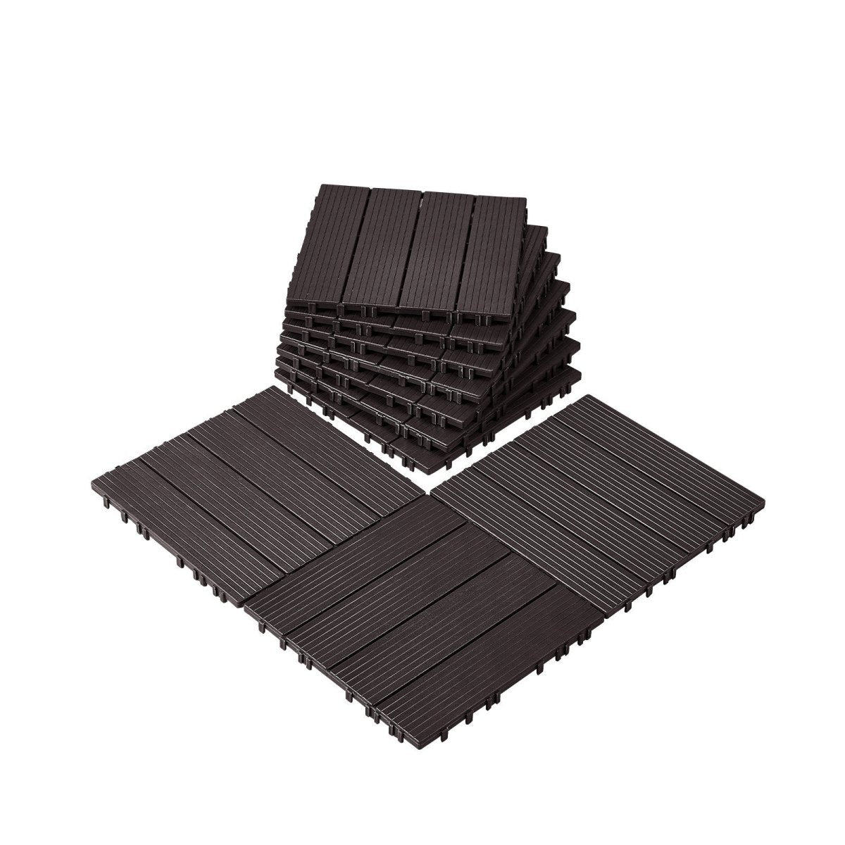 VEVOR Interlocking Deck Tiles, 10 Pack,12"x12" 10 sq. ft Plastic Waterproof Outdoor Flooring All Weather Use, Patio Floor Decking Covering Tiles for Porch Poolside Balcony Backyard, Dark Brown | Pet Care > Dog Supplies > Dog Playpens & Gates
