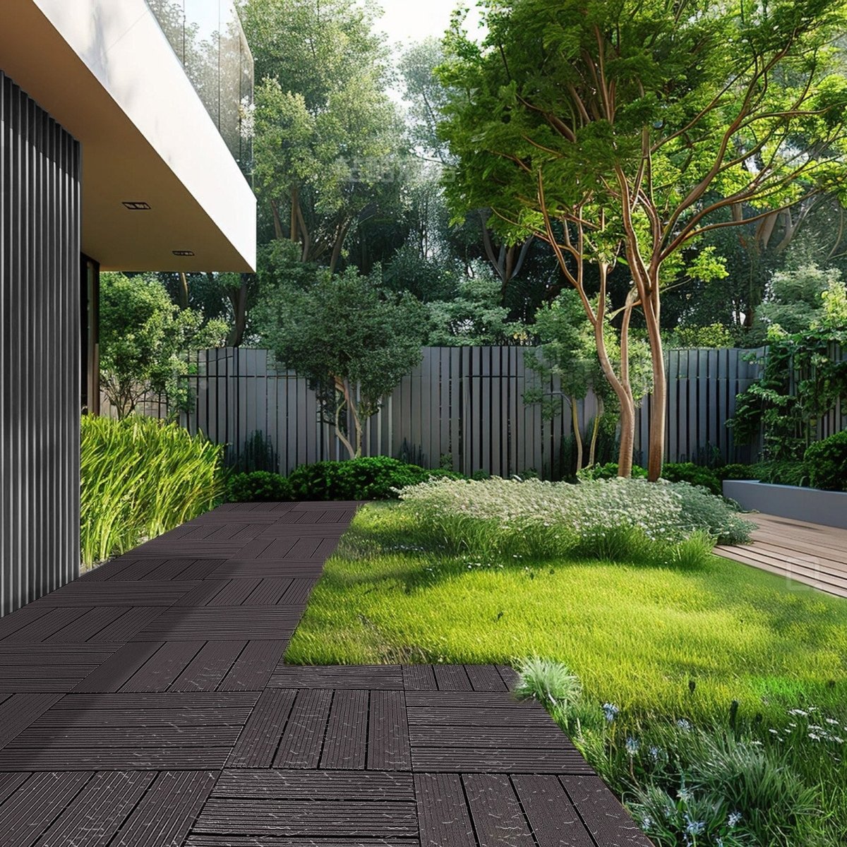 VEVOR Interlocking Deck Tiles, 10 Pack,12"x12" 10 sq. ft Plastic Waterproof Outdoor Flooring All Weather Use, Patio Floor Decking Covering Tiles for Porch Poolside Balcony Backyard, Dark Brown | Pet Care > Dog Supplies > Dog Playpens & Gates