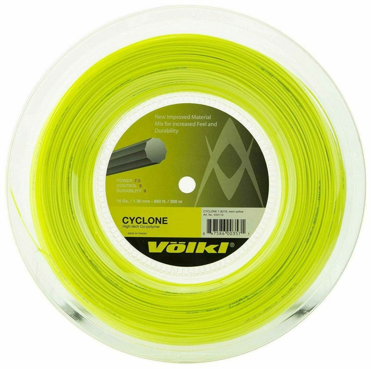 Volkl Cyclone 200m Reel Tennis Racquet Strings 16g / 1.30mm - Neon Yellow | Outdoorium