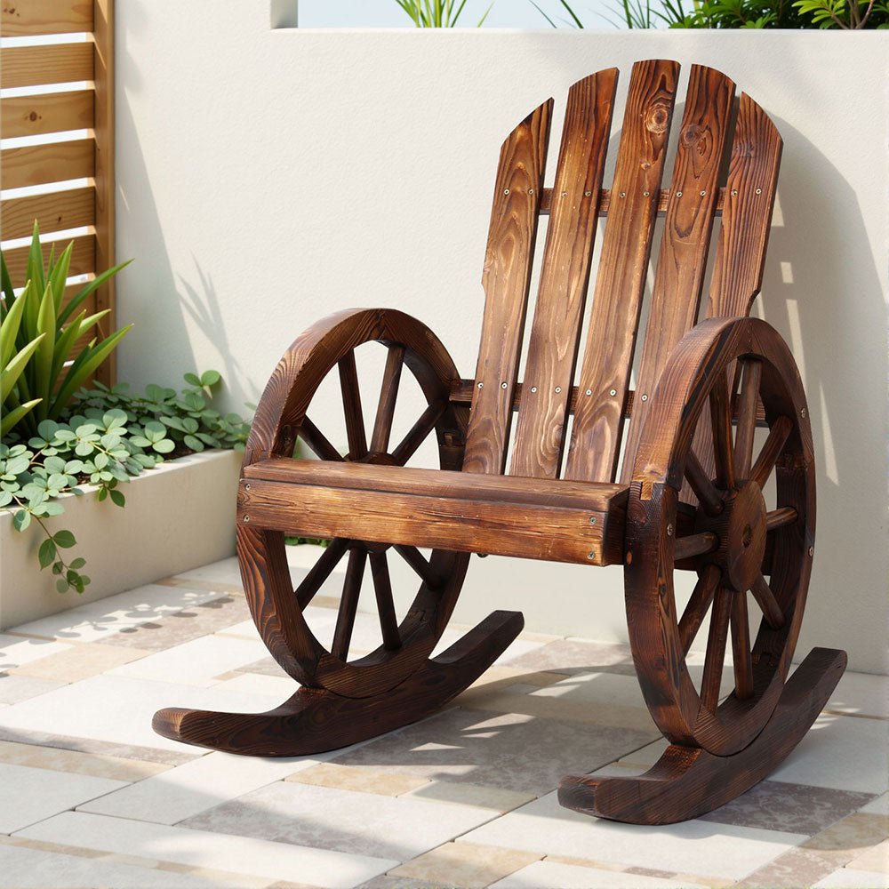 Wagon Wheels Rocking Chair - Brown - Outdoorium