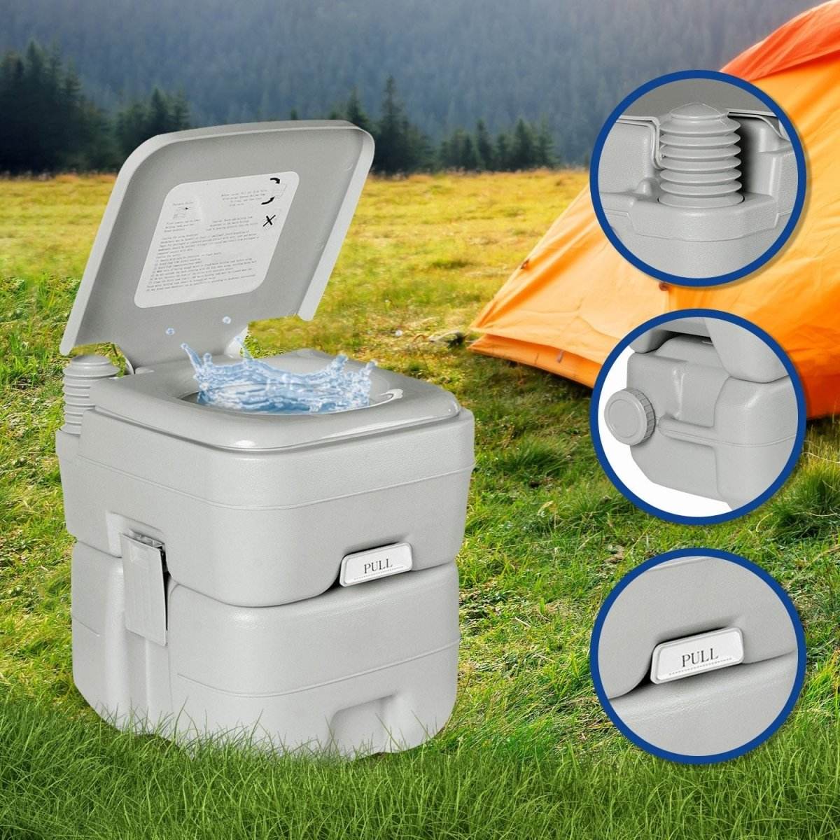 Wallaroo 20l Camping Portable Toilet Press Flush Pump - Outdoorium