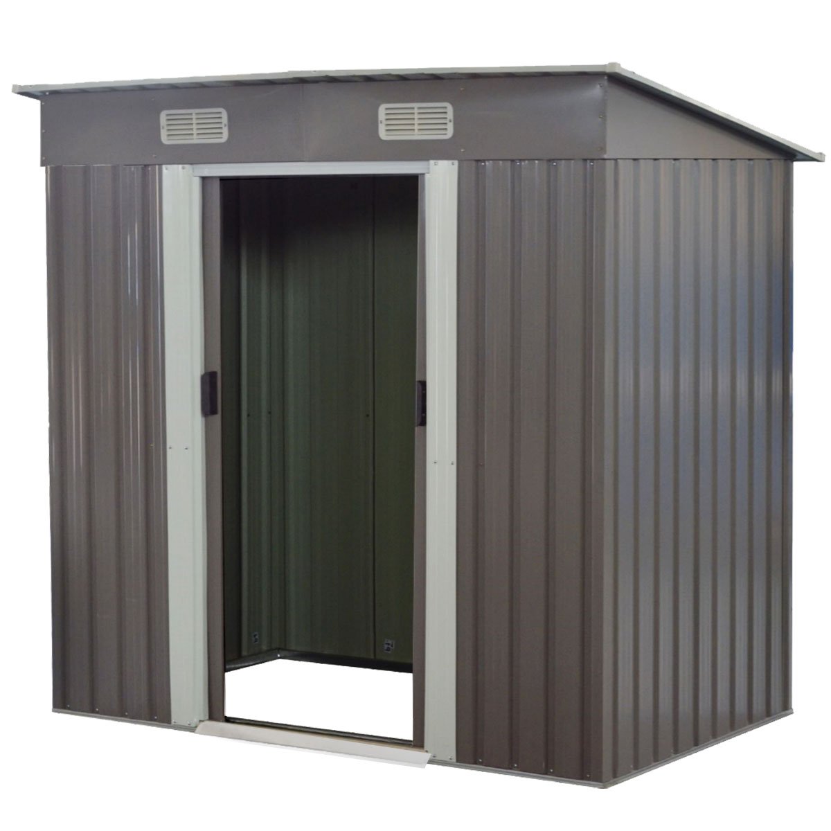 Wallaroo 4ft x 6ft Garden Shed with Base Flat Roof Outdoor Storage - Grey - Outdoorium