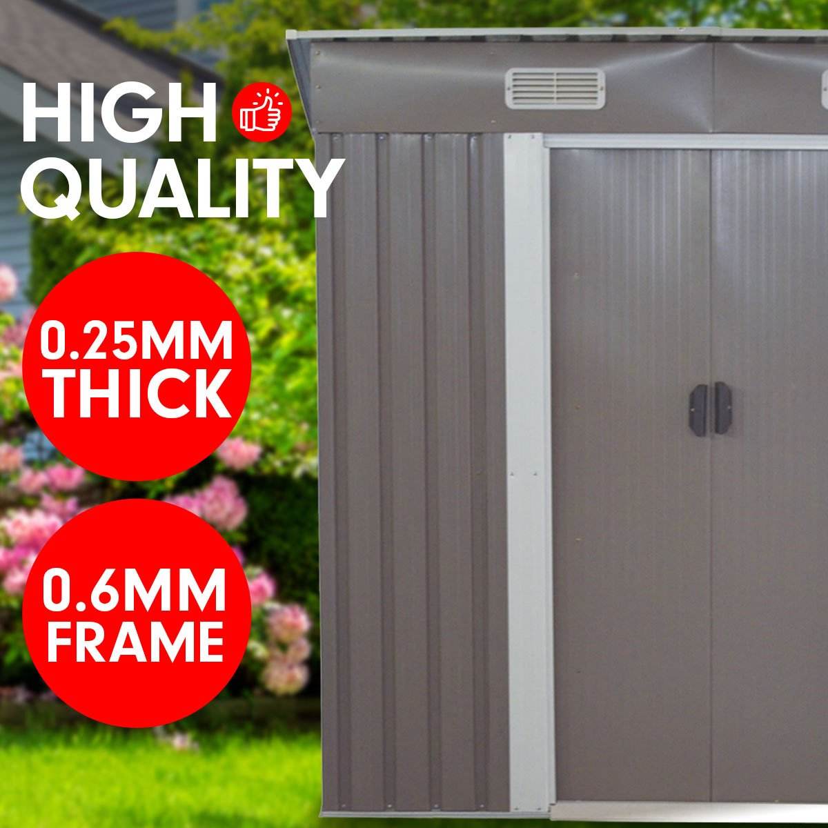 Wallaroo 4ft x 6ft Garden Shed with Base Flat Roof Outdoor Storage - Grey - Outdoorium