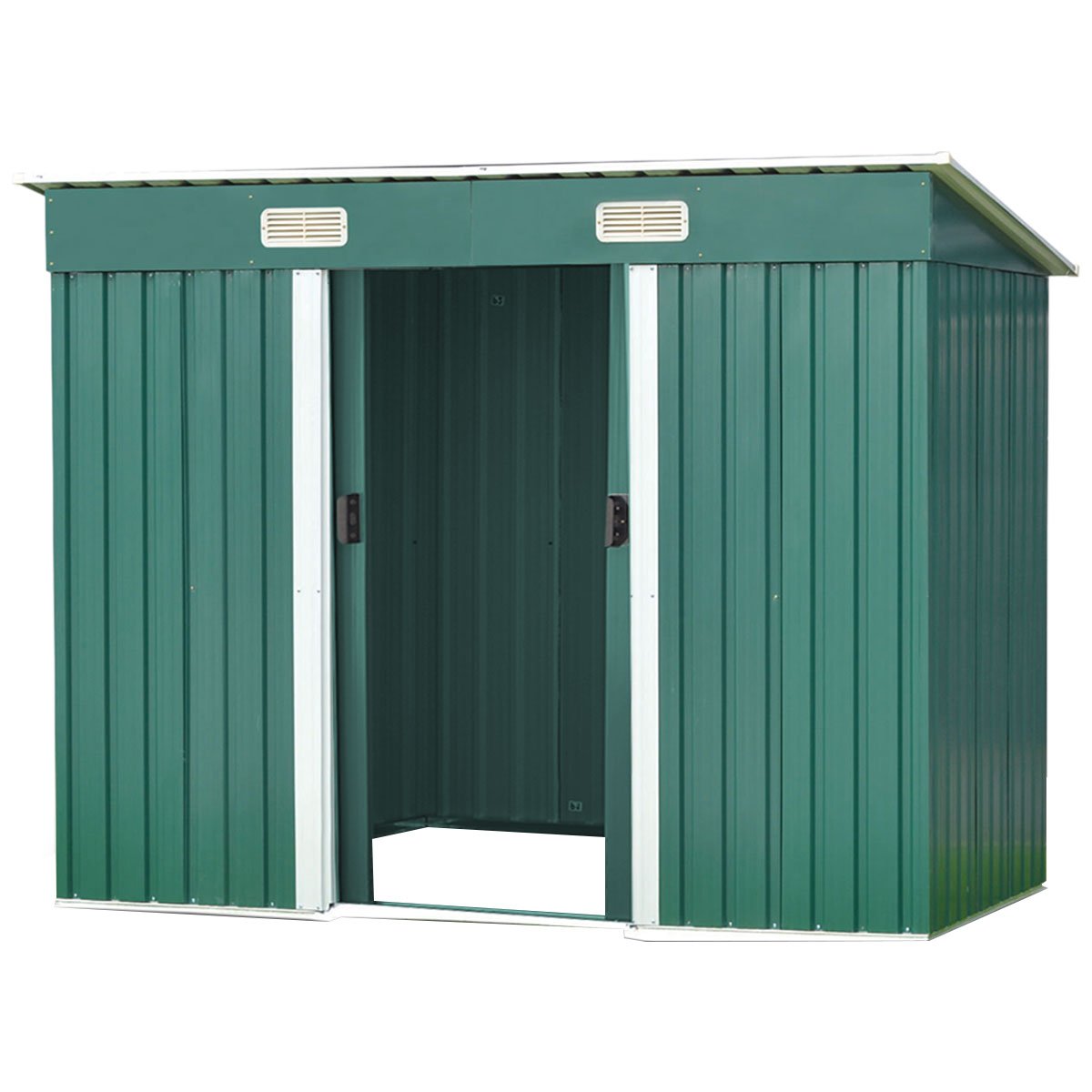 Wallaroo 4ft x 8ft Garden Shed Flat Roof Outdoor Storage - Green - Outdoorium