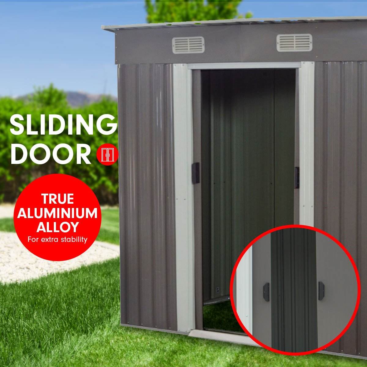 Wallaroo 4ft x 8ft Garden Shed Flat Roof Outdoor Storage - Grey - Outdoorium