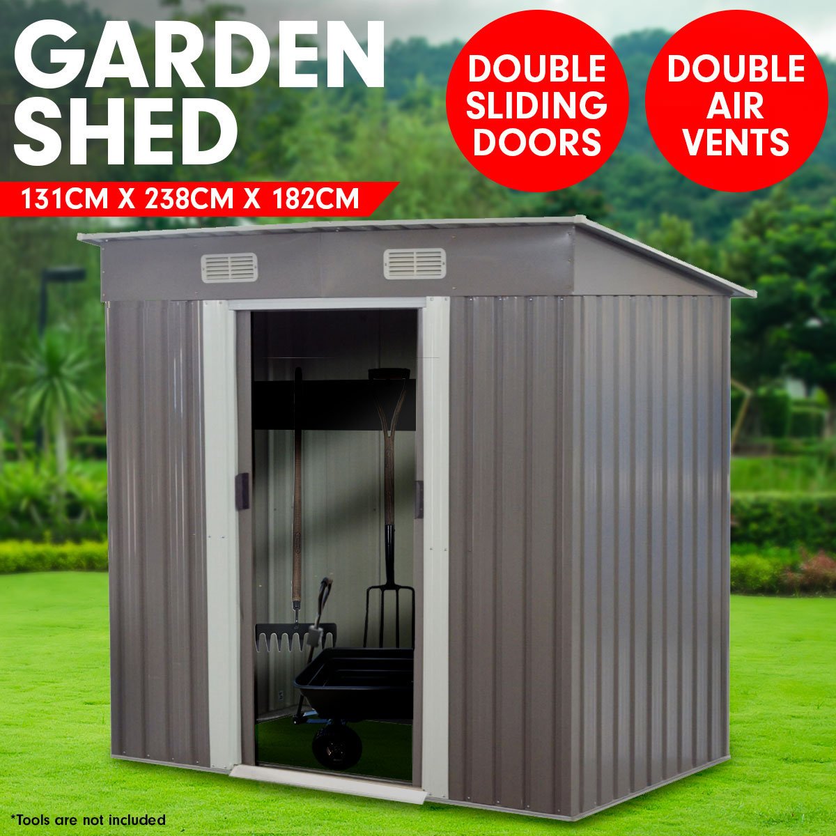 Wallaroo 4ft x 8ft Garden Shed Flat Roof Outdoor Storage - Grey - Outdoorium