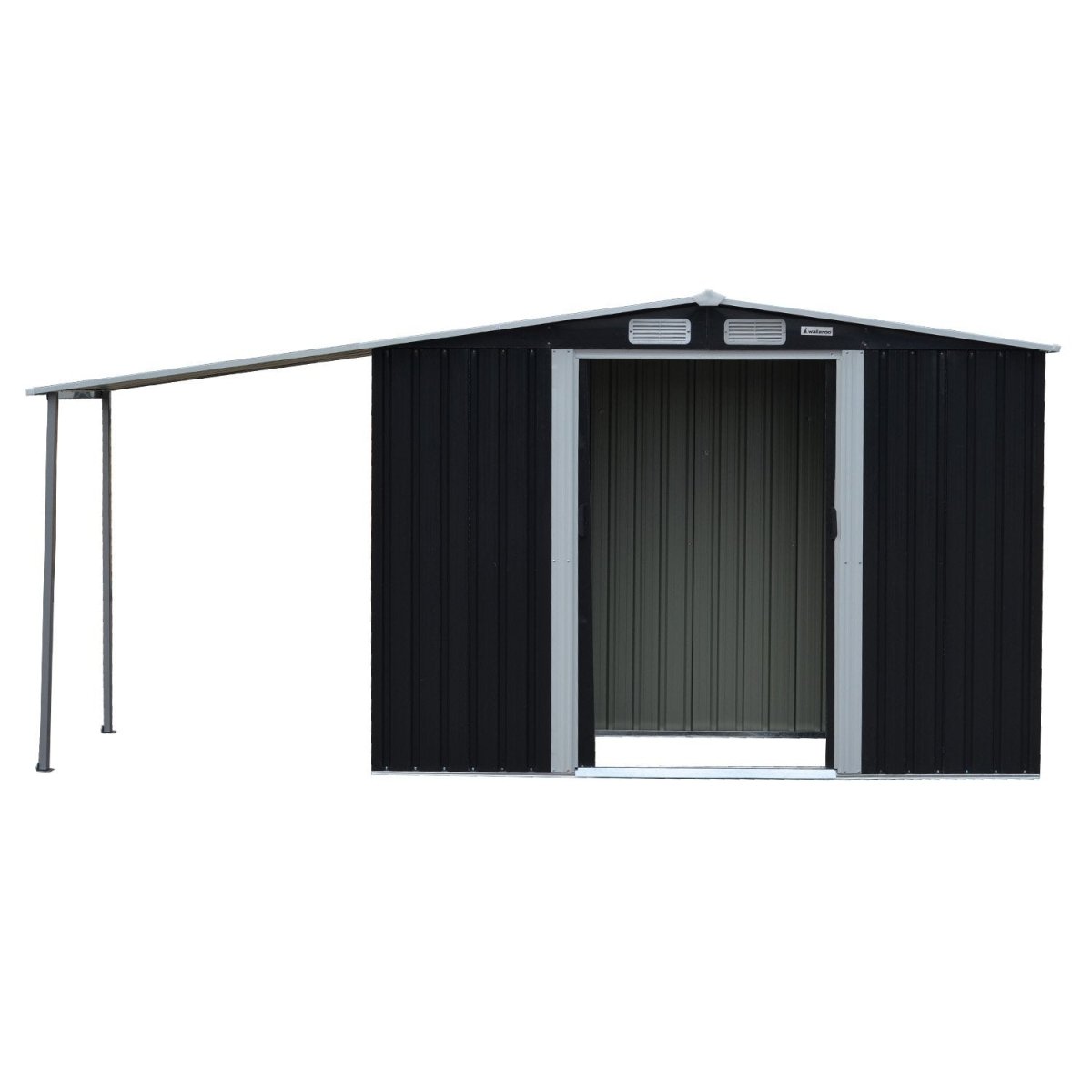 Wallaroo 4x8ft Zinc Steel Garden Shed with Open Storage - Black - Outdoorium