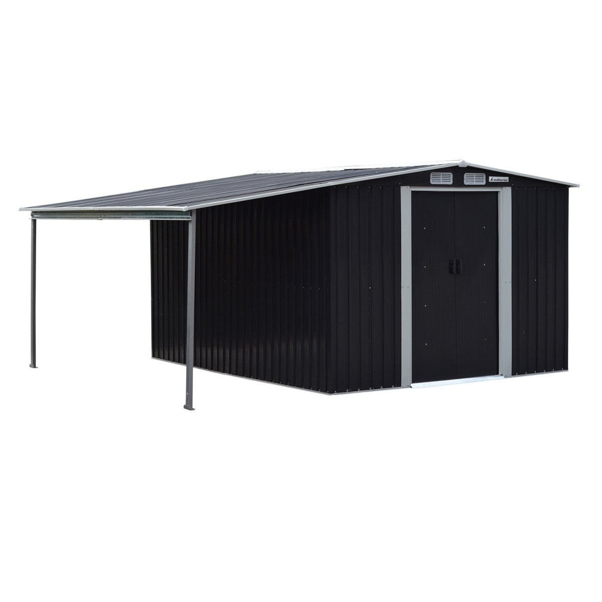 Wallaroo 6x8ft Zinc Steel Garden Shed with Open Storage - Black - Outdoorium