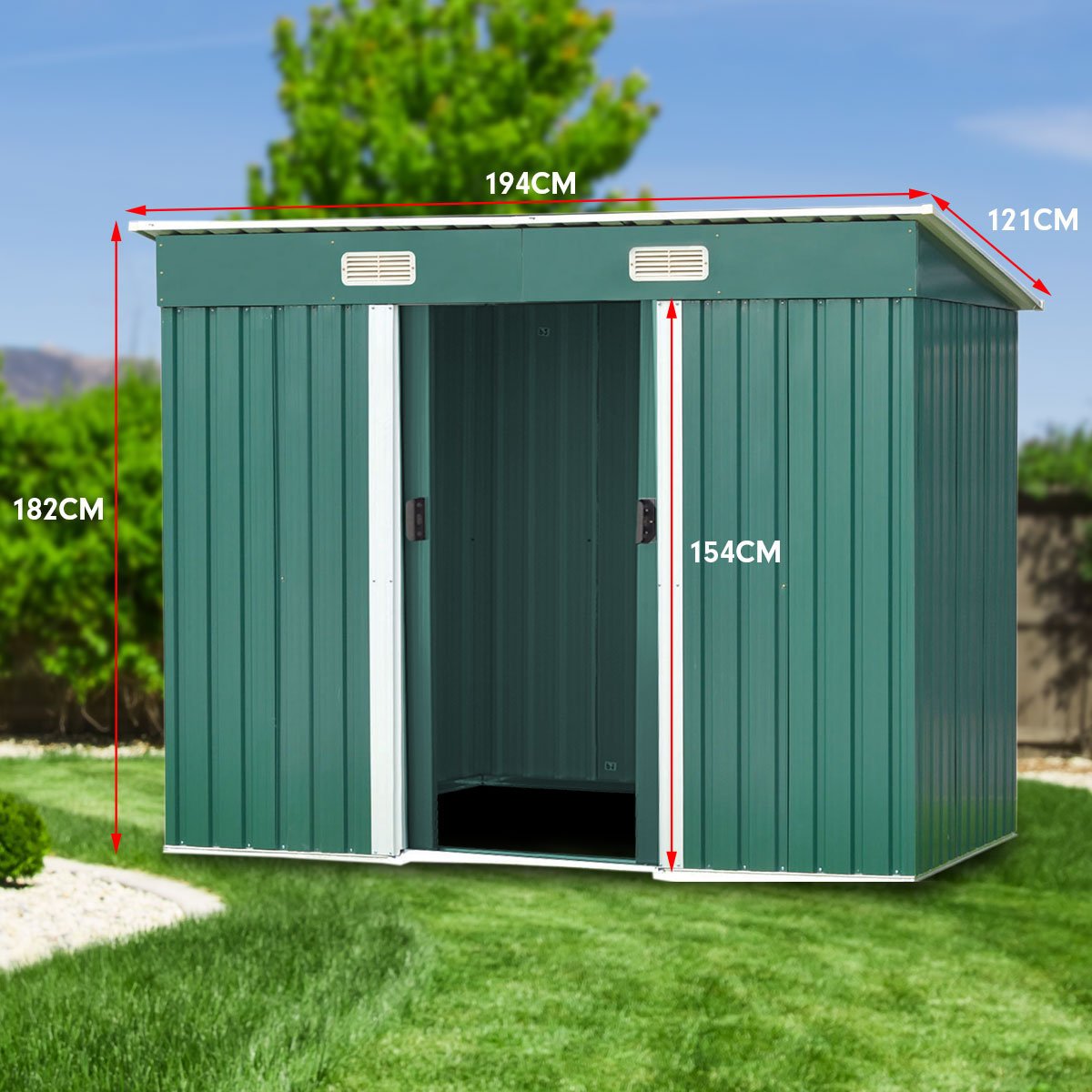 Wallaroo Garden Shed Flat 4ft x 6ft Outdoor Storage Shelter - Green - Outdoorium