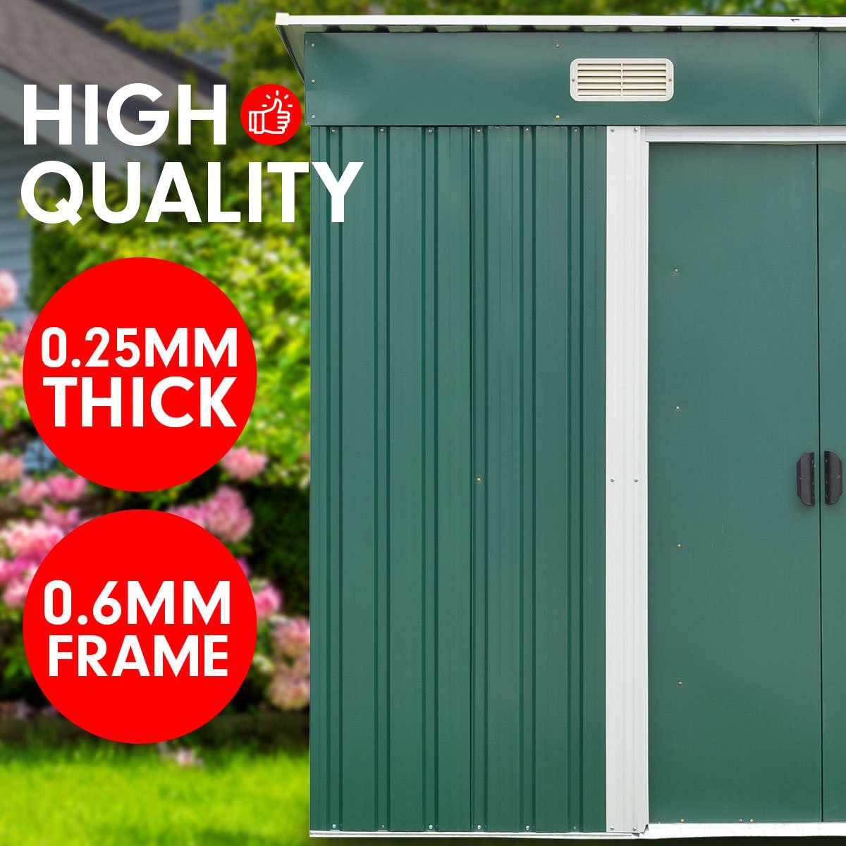 Wallaroo Garden Shed Flat 4ft x 6ft Outdoor Storage Shelter - Green - Outdoorium