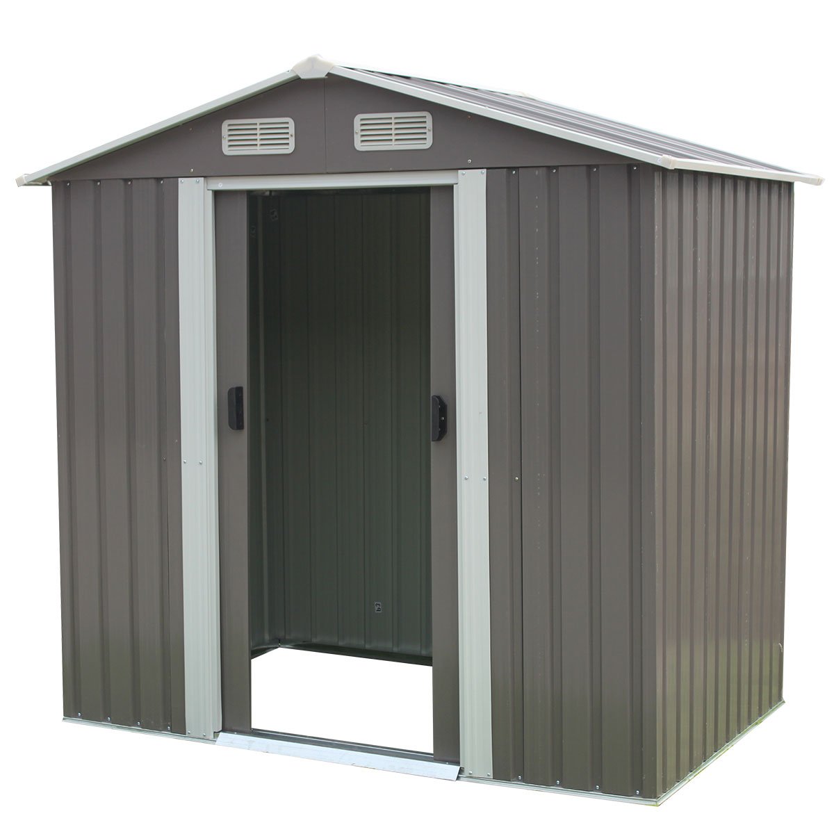 Wallaroo Garden Shed Spire Roof 4ft x 6ft Outdoor Storage Shelter - Grey - Outdoorium