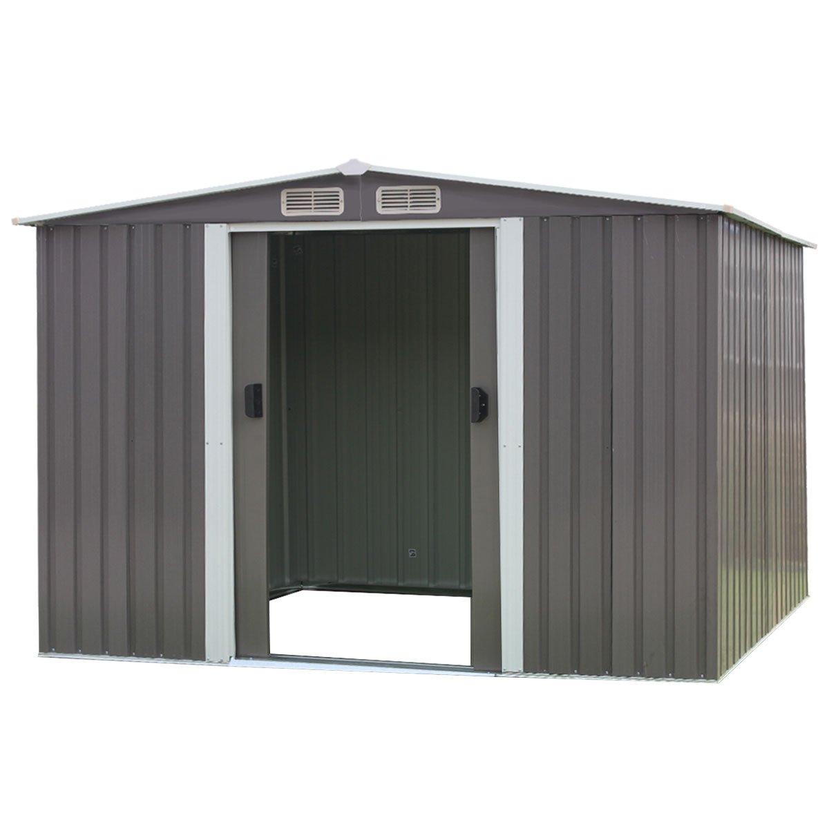 Wallaroo Garden Shed Spire Roof 6ft x 8ft Outdoor Storage Shelter - Grey - Outdoorium