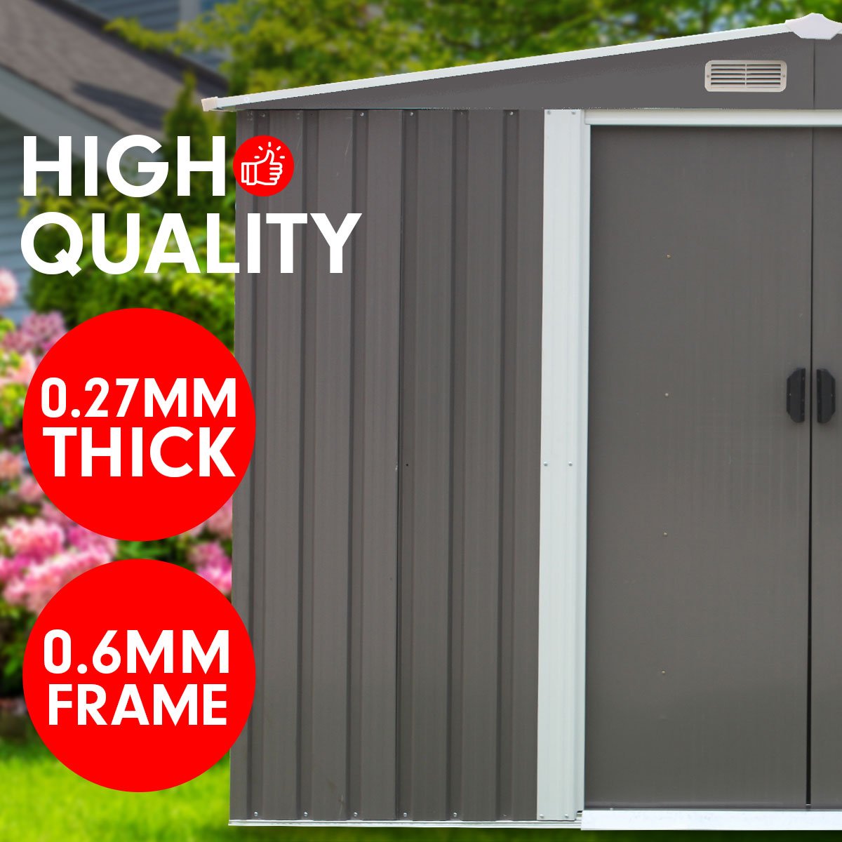 Wallaroo Garden Shed Spire Roof 6ft x 8ft Outdoor Storage Shelter - Grey - Outdoorium