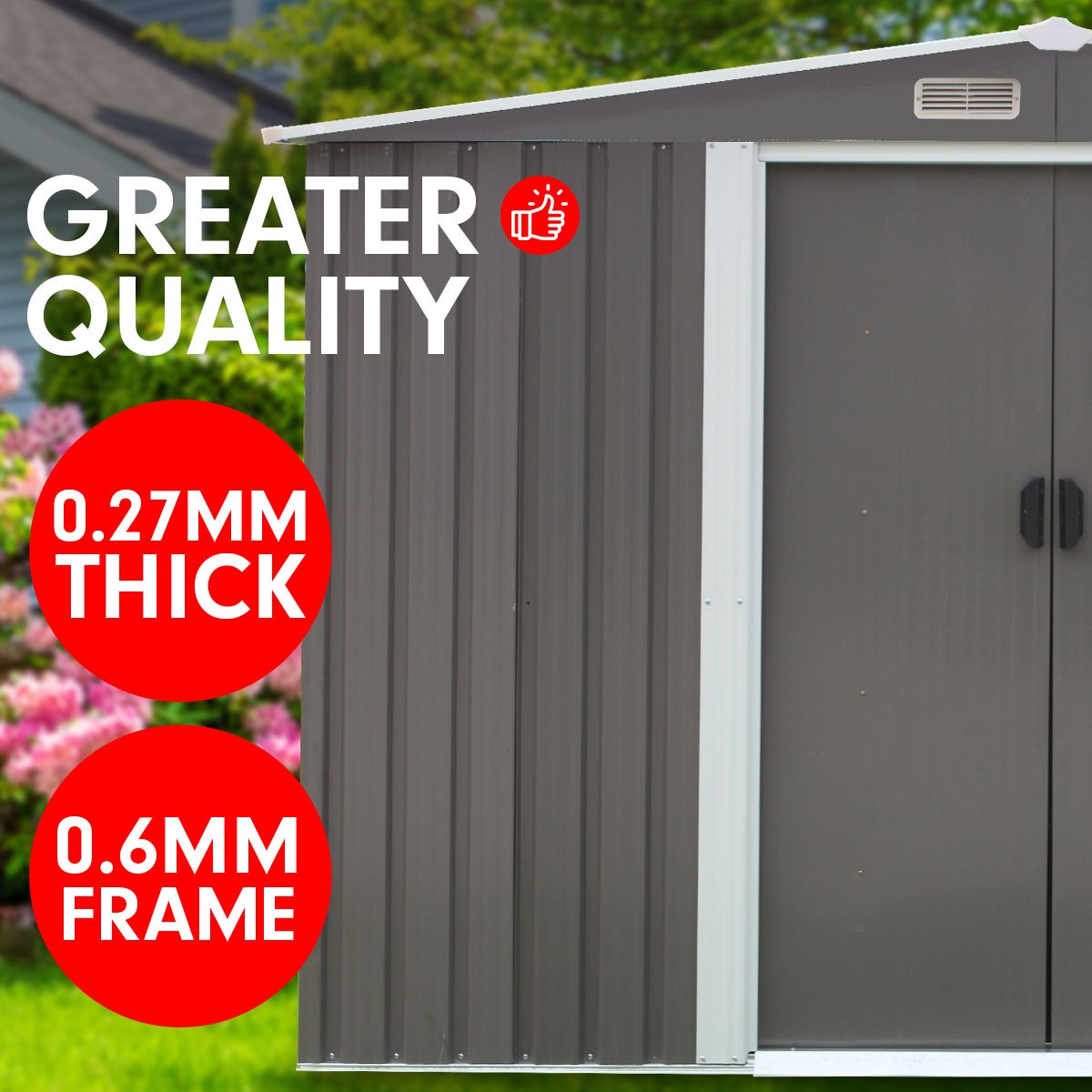 Wallaroo Garden Shed Spire Roof 8ft x 8ft Outdoor Storage Shelter - Grey - Outdoorium