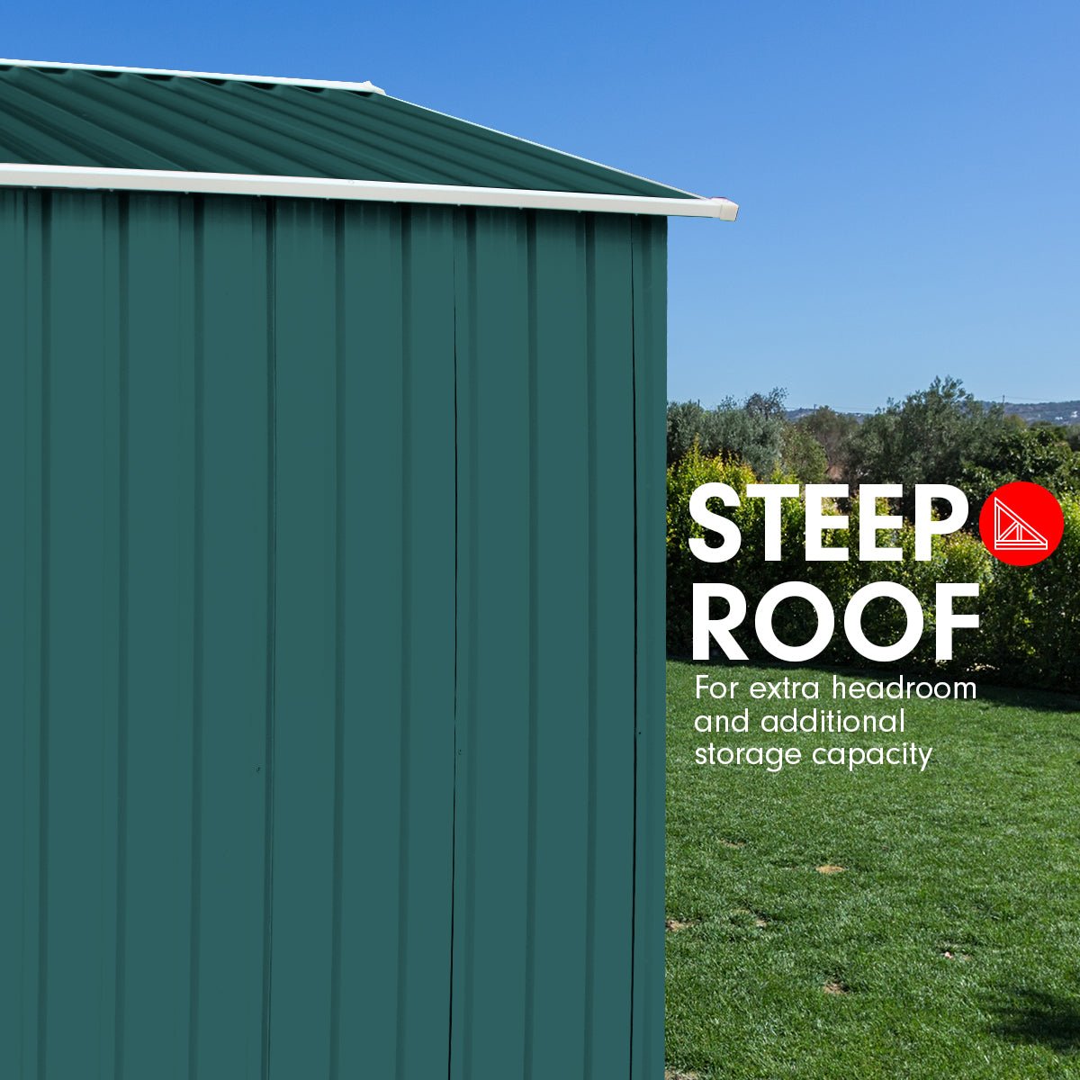 Wallaroo Garden Shed Spire Roof 8x8ft - Green - Outdoorium