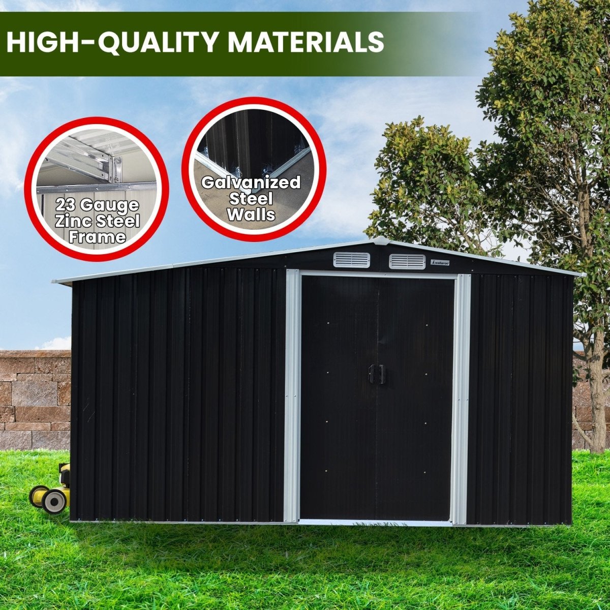 Wallaroo Garden Shed with Semi - Close Storage 4*8FT - Black - Outdoorium