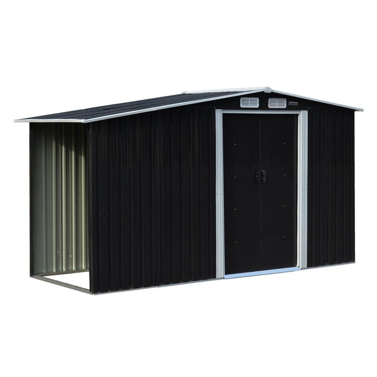 Wallaroo Garden Shed with Semi-Close Storage 4*8FT - Black - Outdoorium