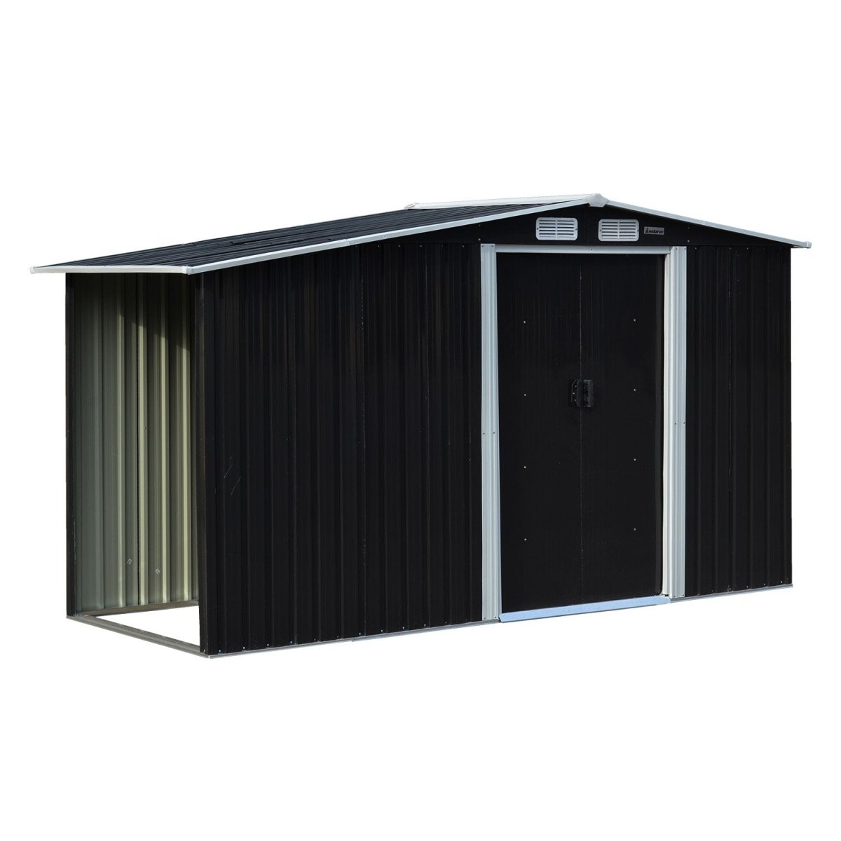 Wallaroo Garden Shed with Semi - Close Storage 4*8FT - Black - Outdoorium