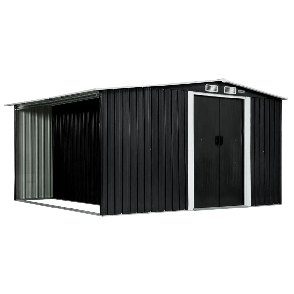 Wallaroo Garden Shed with Semi - Close Storage 6*8FT - Black - Outdoorium