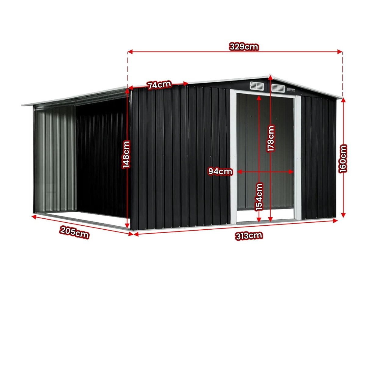 Wallaroo Garden Shed with Semi - Close Storage 6*8FT - Black - Outdoorium