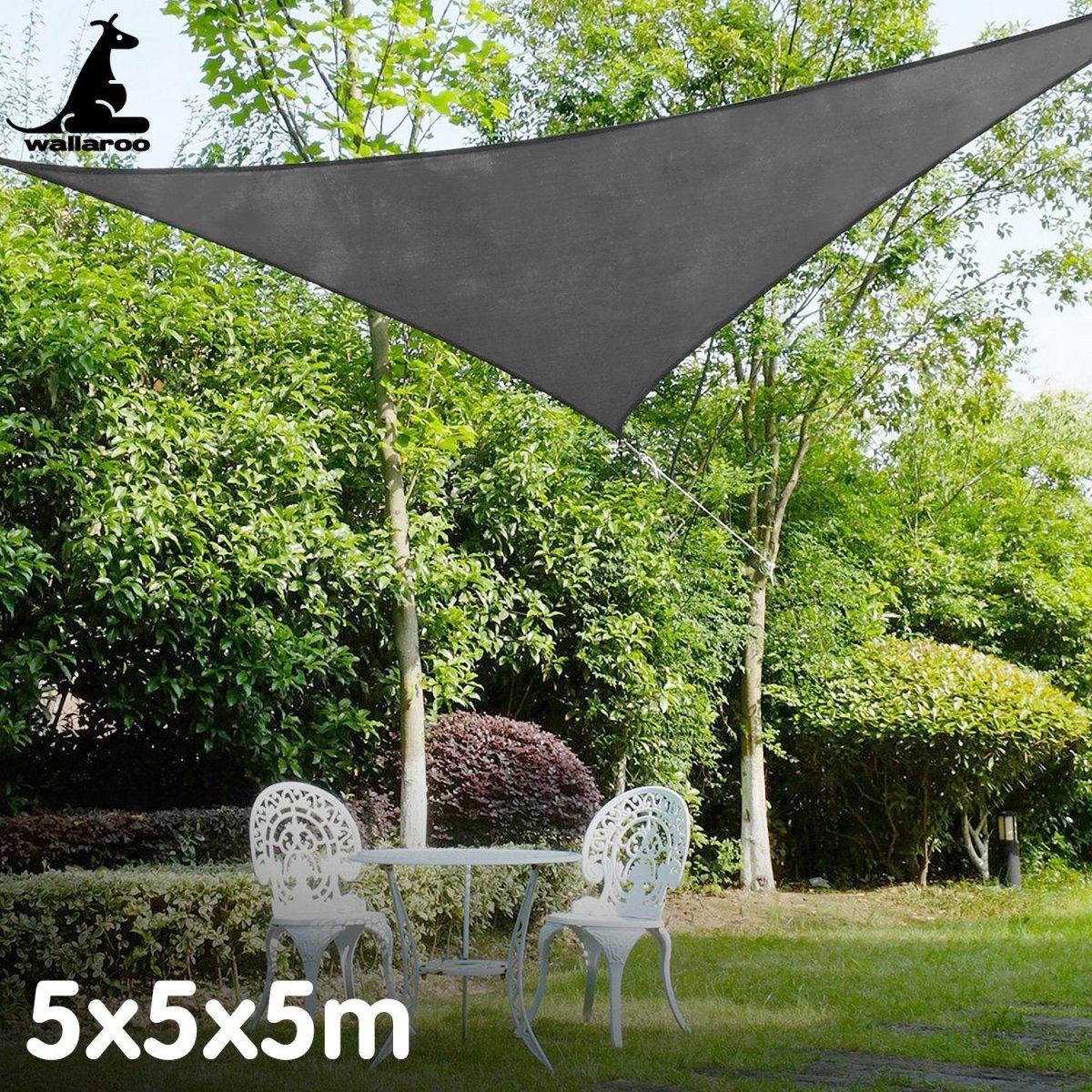 Wallaroo Outdoor Sun Shade Sail Canopy Grey Triangle 5 x 5 x 5M - Outdoorium