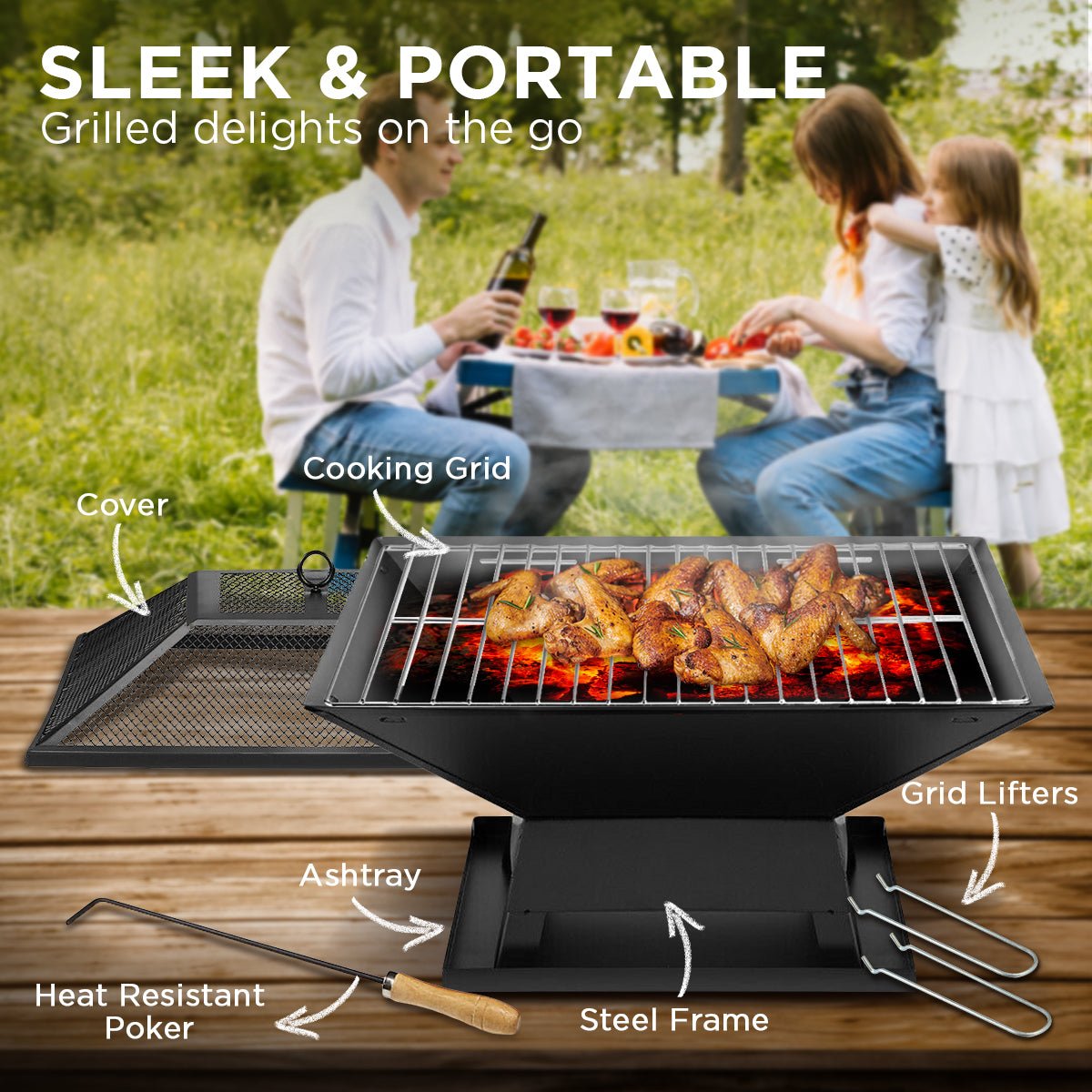 Wallaroo Portable Outdoor Fire Pit for BBQ, Grilling, Cooking, Camping - Outdoorium