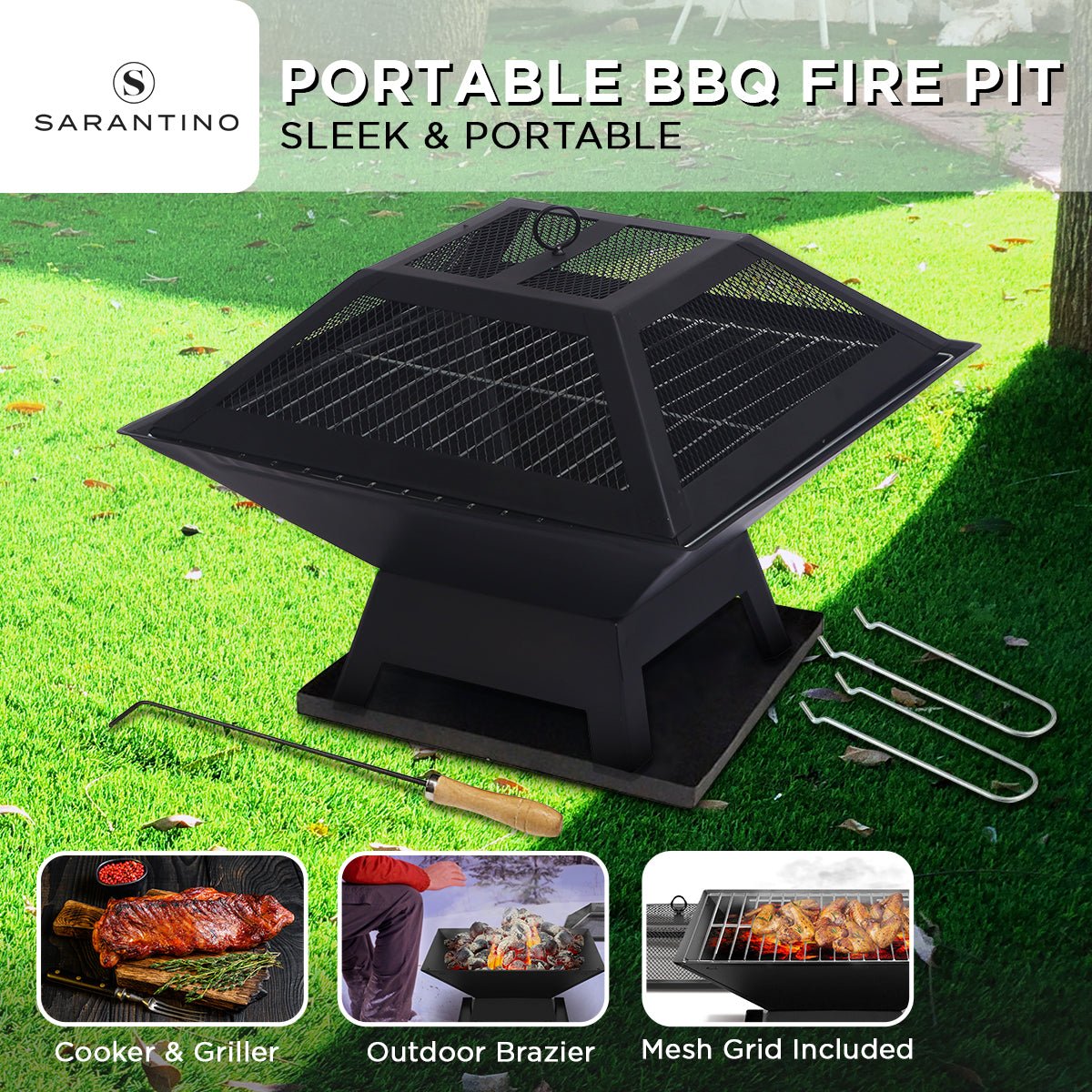 Wallaroo Portable Outdoor Fire Pit for BBQ, Grilling, Cooking, Camping - Outdoorium