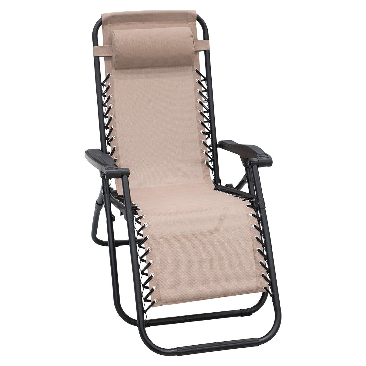 Wallaroo Zero Gravity Reclining Deck Lounge Sun Beach Chair Outdoor Folding Camping - Beige - Outdoorium