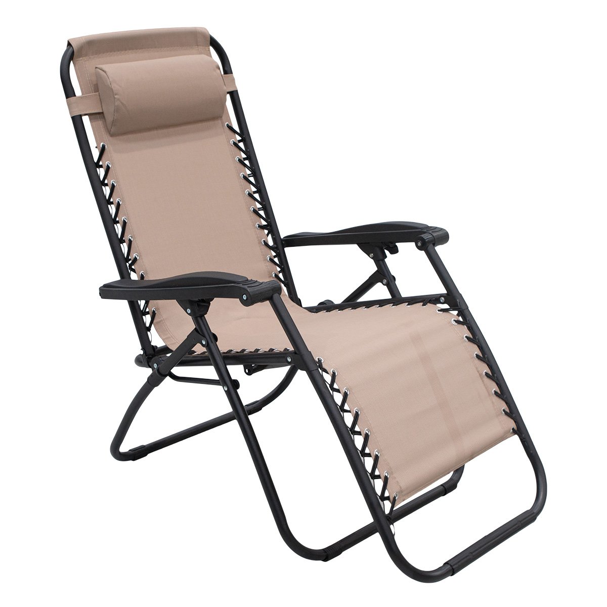 Wallaroo Zero Gravity Reclining Deck Lounge Sun Beach Chair Outdoor Folding Camping - Beige - Outdoorium