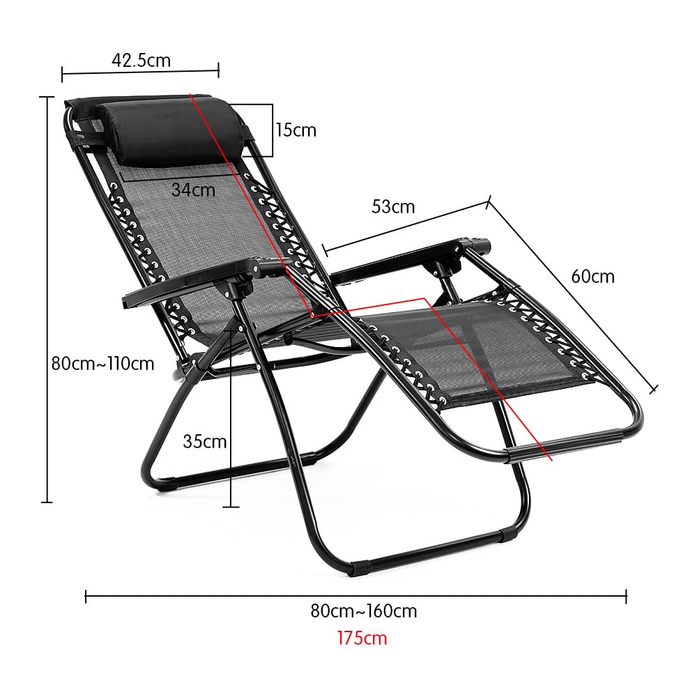 Wallaroo Zero Gravity Reclining Deck Lounge Sun Beach Chair Outdoor Folding Camping - Black - Outdoorium