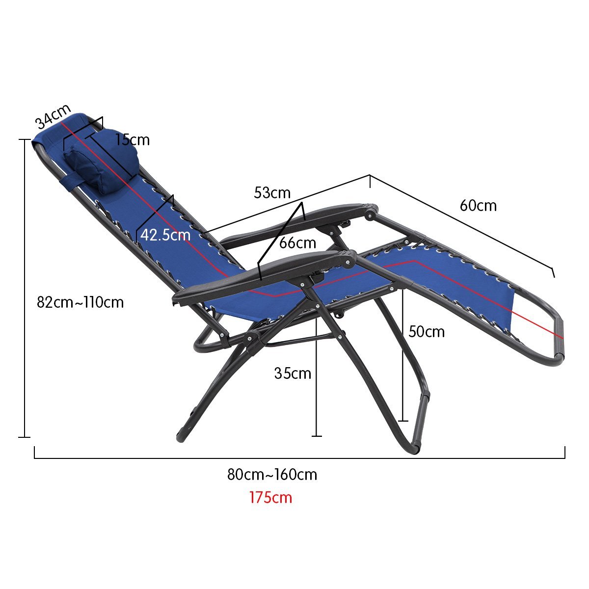 Wallaroo Zero Gravity Reclining Deck Lounge Sun Beach Chair Outdoor Folding Camping - Grey - Outdoorium