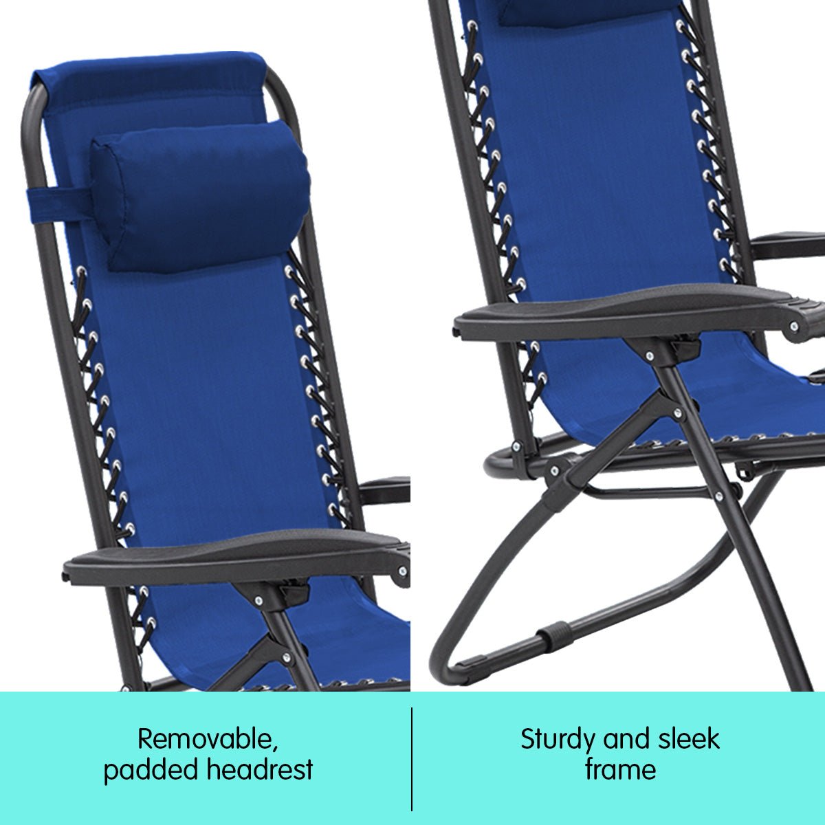 Wallaroo Zero Gravity Reclining Deck Lounge Sun Beach Chair Outdoor Folding Camping - Grey - Outdoorium