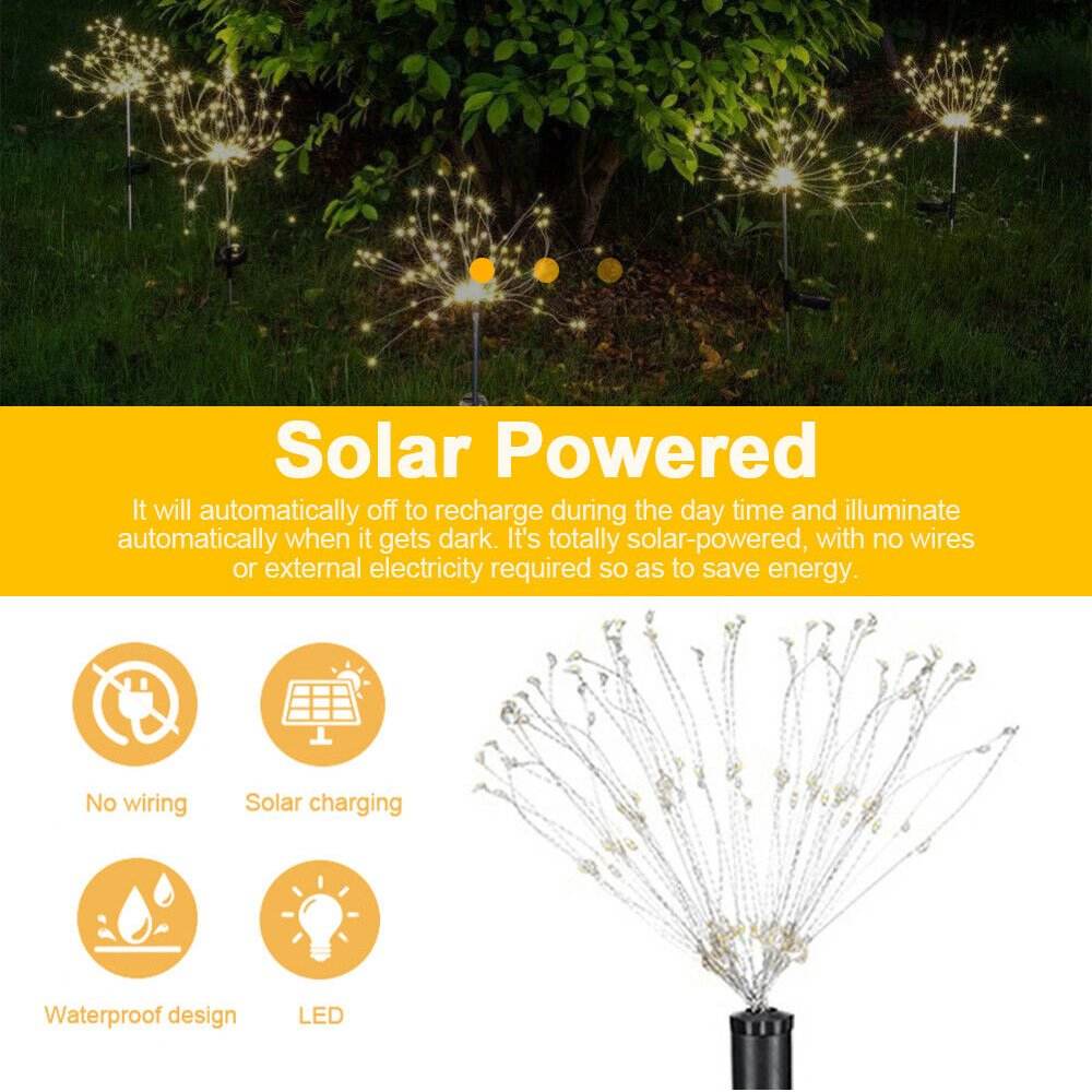 Warm White Fireworks 180 LED Fairy String Lights Starburst Solar Xmas Garden Night Lamp Hot NEW | Outdoorium