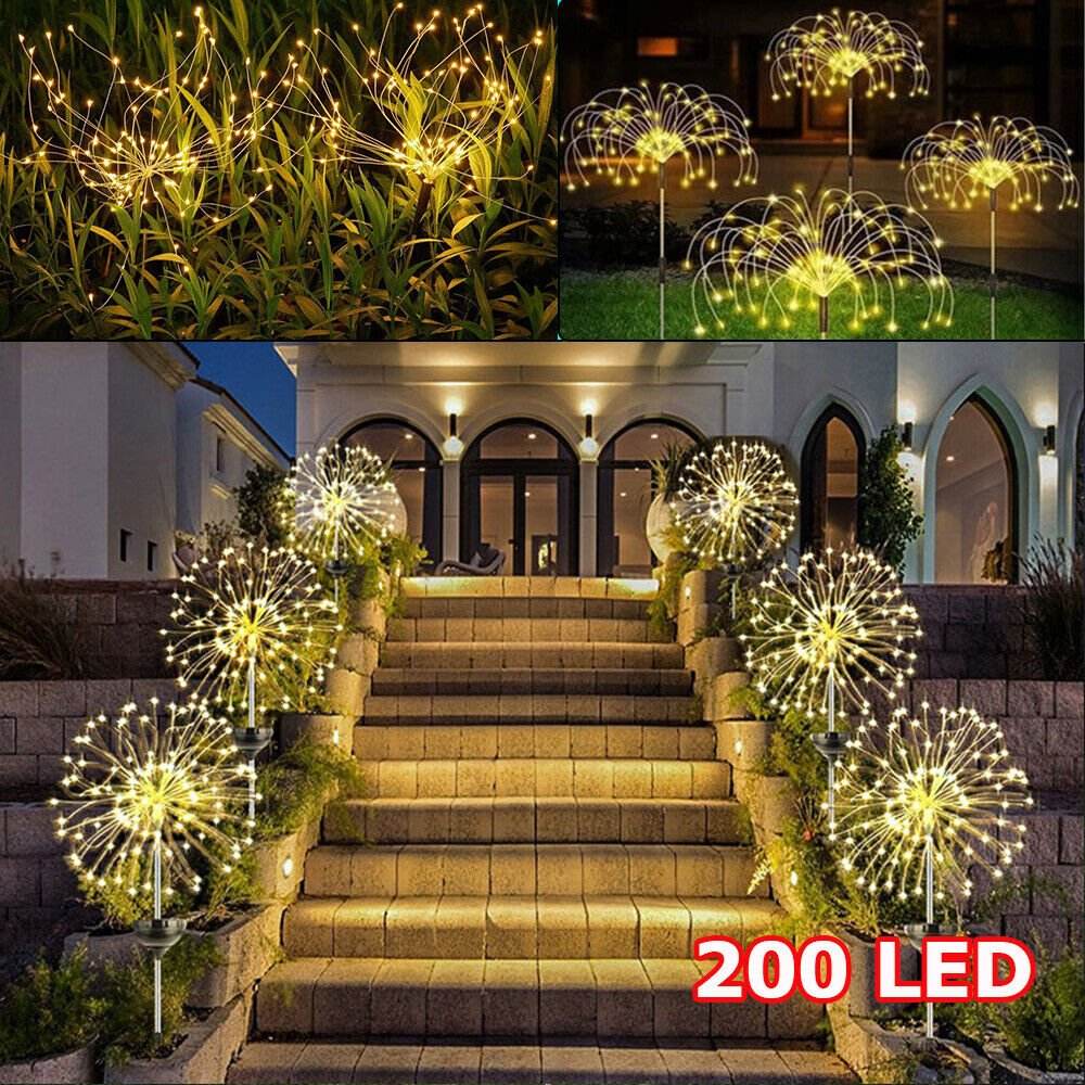 Warm White Fireworks 200 LEDS Fairy String Lights Starburst Solar Xmas Garden Night Lamp Hot NEW | Outdoorium